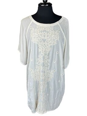 Johnny Was April Velvet Blouse Ivory Embroidered Tunic Oversized Size S